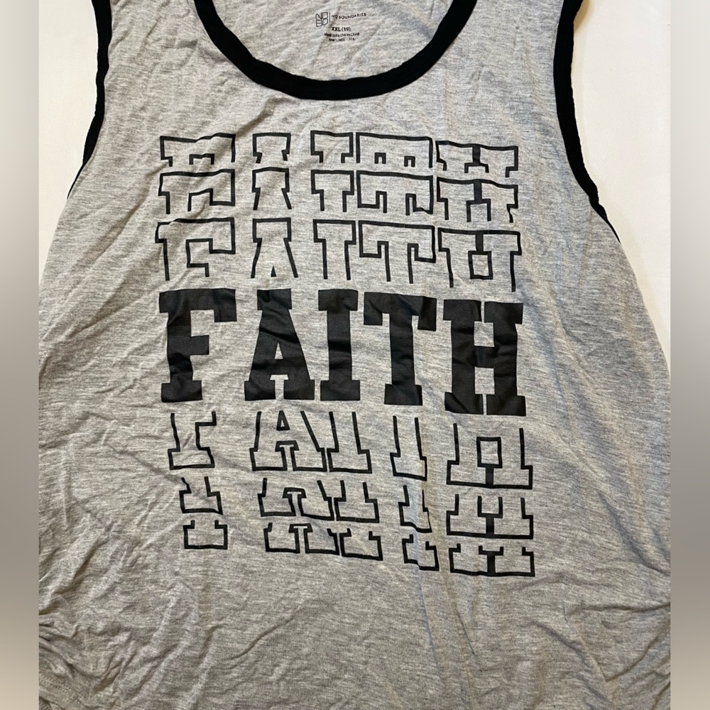 ❌SOLD❌Juniors No Boundaries size XXL (19) gray and black faith tank top - Picture 2 of 4